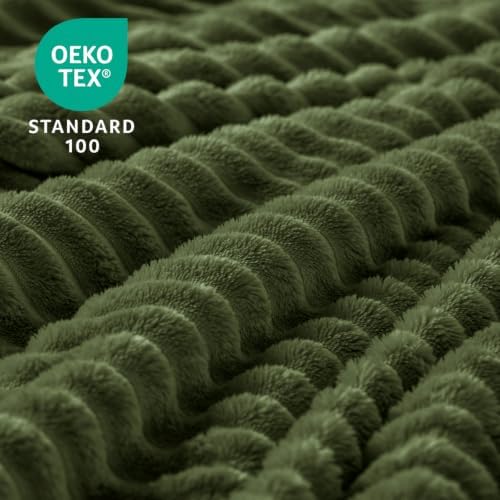 BEDELITE Ribbed Moss Olive Green Fleece Throw Blanket for Couch, 50x60 Inch