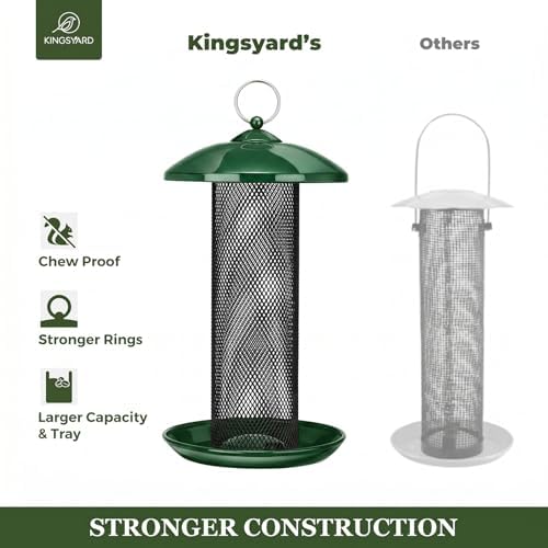 Kingsyard 2 Pack Finch Feeders for Outdoors Hanging, Metal Mesh Tube Bird Feeder for Nyjer/Thistle Seed, 2.5 lbs Large Capacity (Dark Green)