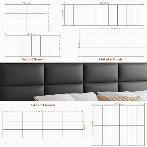 IFNOW Wall Mounted Headboard, Peel and Stick Panels, Black, Queen