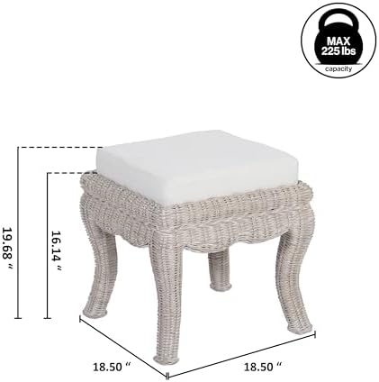 JONATHAN Y Rowan 19.7" Coastal Woven Rattan Vanity Stool, Gray White Wash
