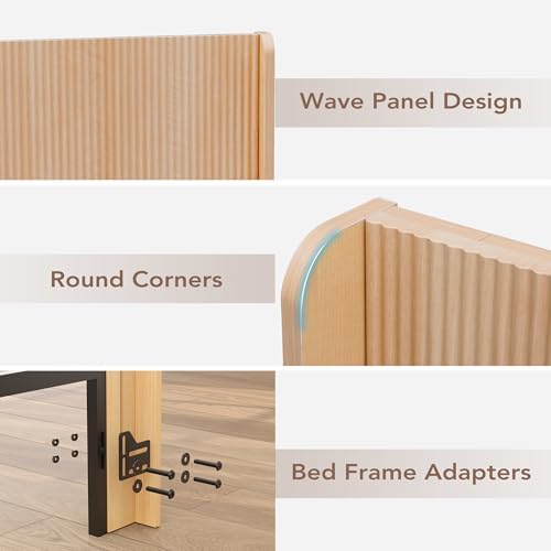 Queen Size Headboard Only, Boho Wood Head Board, Modern Fluted Wall-Mounted Bed Headboards for Bedroom, Height Adjustable, Wingback Design, Natural