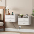 Floating Nightstand Set of 2 with 2 Storage Drawers and Charging Station