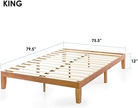 Mellow Naturalista Classic - 12 Inch Solid Wood Platform Bed with Wooden Slats, No Box Spring Needed, Easy Assembly, King, Natural Pine