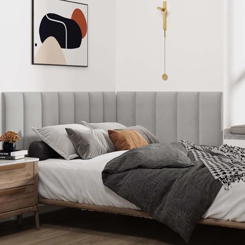 IFNOW Wall Mounted Headboard, Peel and Stick Panels, Light Grey, King