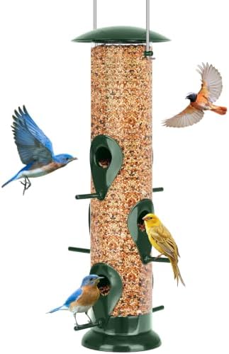 FEED GARDEN Bird Feeder for Outdoors Hanging, 13" 6 Ports, Clear Tube