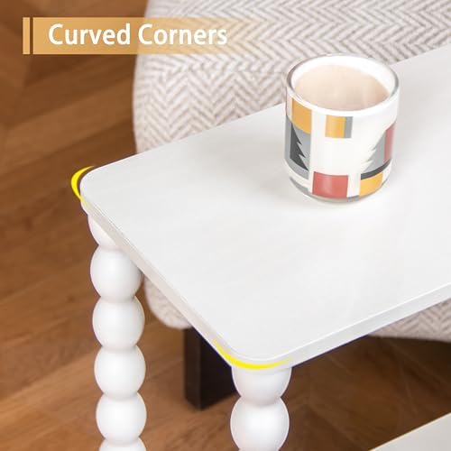 Fultyle White Narrow Side Table, Small End Table with Shelf, Bedside Table
