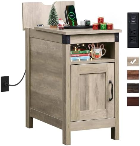 WLIVE End Tables for Living Room & Bedroom w/Charging, Narrow Nightstand