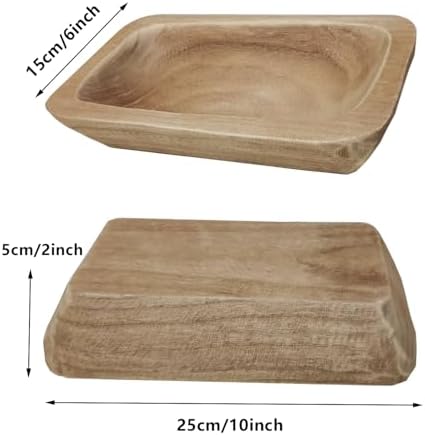 Wooden Dough Bowl Decor, Vintage Wooden Bowl Hand Carved Home Decor for Dining Table Center, Living Room, Kitchen Decor. (10inch brown)