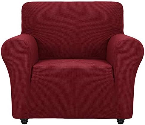 ZNSAYOTX Super Stretch Chair Slipcover Universal Sofa Chair Covers for Living Room Dogs Pet Furniture Protector Spandex Armchair Slipcovers with Anti Slip Foam Sticks (Wine Red, Chair)