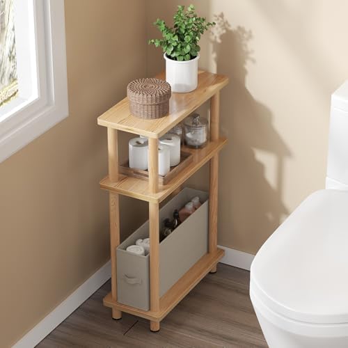 Apicizon Narrow Side Table with Fabric Basket, 3-Tier End Table, Natural