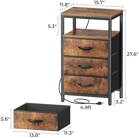 Huuger Nightstands Set of 2, Nightstand with Charging Station,Bedside Table