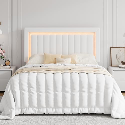 SHA CERLIN Full Size Velvet Bed Frame with LED Light, White