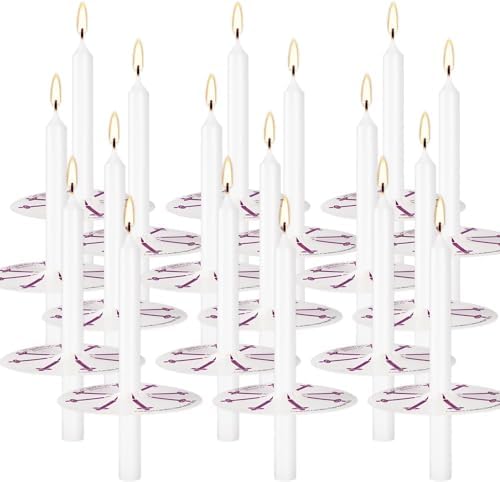 YOROXRG 200 pcs Church Candles with Drip Protectors for Devotional Candlelight Vigil Service, Unscented White 5" H X 1/2" D, No Smoke, Shabbat, Praye