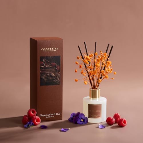 COCORRÍNA Reed Diffuser - Elegant Amber & Oud 3.38 fl oz Reed Diffuser for Bedroom Bathroom Home Décor