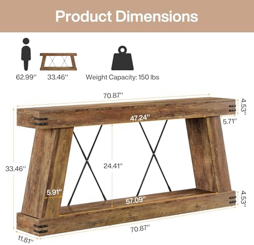 Tribesigns 70.87" Farmhouse Console Table with Storage (Brown)