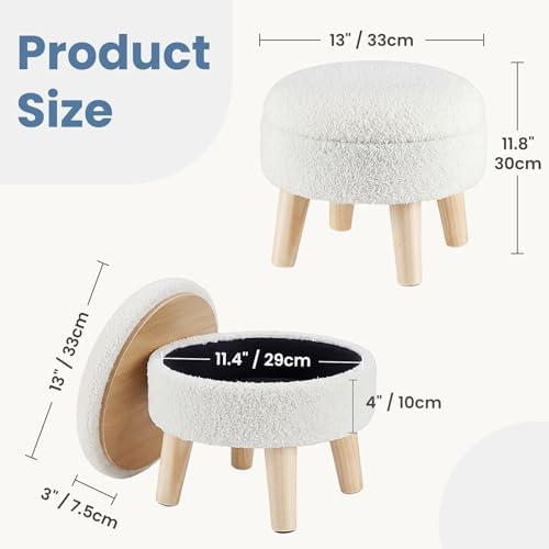 DUMOS Small Storage Ottoman Foot Stool, Round Foot Rest for Living Room