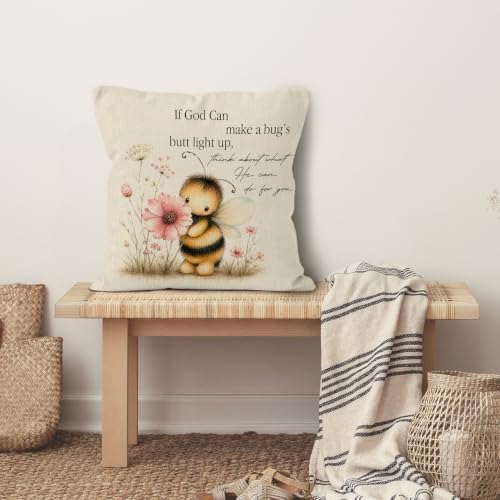 Inspirational Christian Bee Floral Botanical Throw Pillow Cover 18x18
