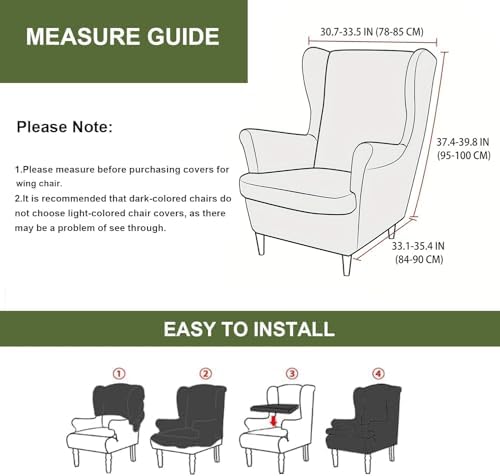 HAOYONG Wing Chair Slipcovers Printed Wingback Chair Covers 2 Pieces Wingback Armchair Slipcover Stretch Chair Slip Covers Washable Armchair Protector Cover for Living Room and Bedroom