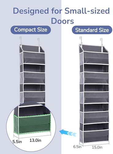 ULG 1 Pack Compact Size Over Door Organizer Slim Door Storage for Small-Sized Doors, 5 Shelves, Dark Gray