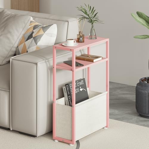 Leomonio Narrow Side Table, Slim Night Stand with Magazine Rack