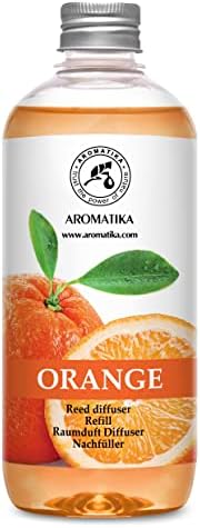 AROMATIKA Orange Reed Diffuser Refill 17 Fl Oz (500ml) - Room Fragrance Diffuser with Natural Essential Orange Oil - Best for Aromatherapy - Home - Kitchen - Office