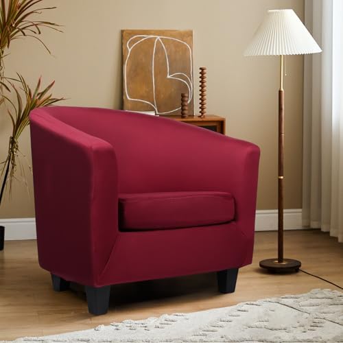 Club Chair Slipcover 2 Piece, Arm Chair Slipcover with Chair Cushion Cover, Soft Stretch Tub Barrel Chair Couch Slipcover Removable Furniture Protector for Living Room Office Hotel