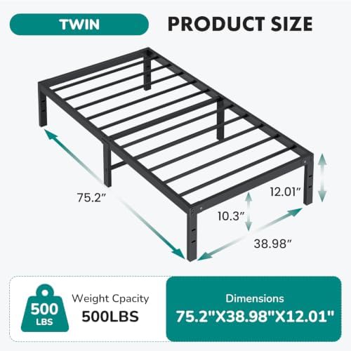 OLIXIS Heavy Duty Sturdy 12 Inch Metal Twin Bed Frame, 500LBS