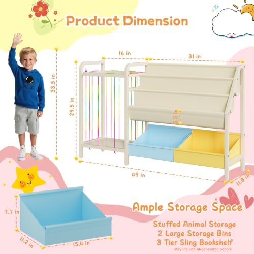 B5 Kids Bookshelf and Toy Storage, Book Shelf for Kids Blue&Yellow
