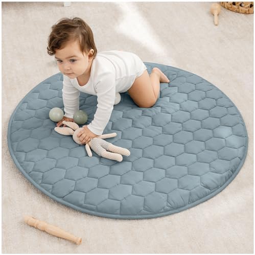 Comfy Cubs Round Kids Play Mat Small 36in Baby Floor Mat - Pacific Blue