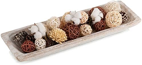 Hanobe Large Decorative Bowl for Coffee Table Entryway Decor, White Wood