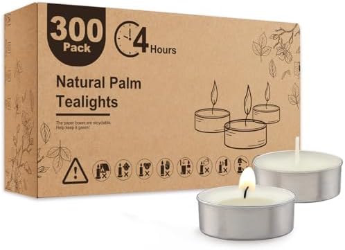 Ashlux 300-Pack Unscented Palm Wax Tea Lights Candles,4.5 Hours Burn