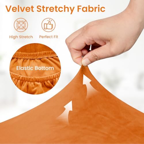 Mid-Century Accent Chair Covers with Cushion Cover Velvet 2 Pieces Upholstered Armchair Slipcovers for Living Room Comfy Sofa Reading Furniture Protector for Apartment Bedroom Office (Orange)
