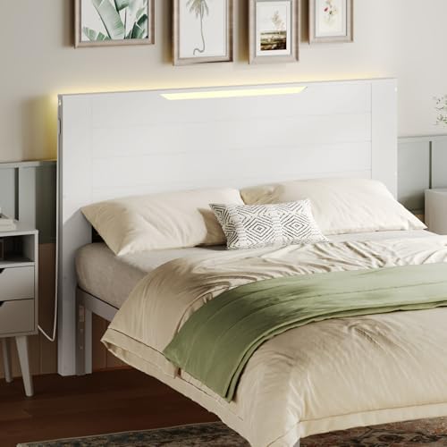 MAHANCRIS Modern Wooden Full Size Headboard Only with LED Light Strip