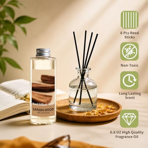 STRN Reed Diffuser Oil Refill, Sandalwood Scented Diffuser 6.8 Fl Oz