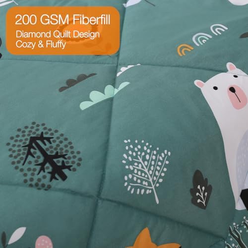 JSD Green Forest Animal Kids Comforter Set Twin Size