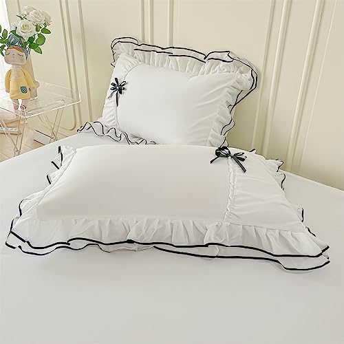 IHOUSTRIY White Duvet Cover Queen Size, Ruffle Beddding Set with Bowtie, 3 Pieces Comforter Cover Set with Zipper Closure, Girl Bedding with Pillowcase - Whte, Queen