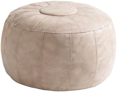 Thgonwid Unstuffed Moroccan Storage Pouf Foot Stool Ottoman Seat Handmade Faux Leather Bean Bag Floor Chair Foot Rest for Living Room, Bedroom or Balcony (Mushroom)