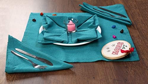Ramanta Home Teal Cotton Dinner Napkins Set of 12, 18x18 Inch