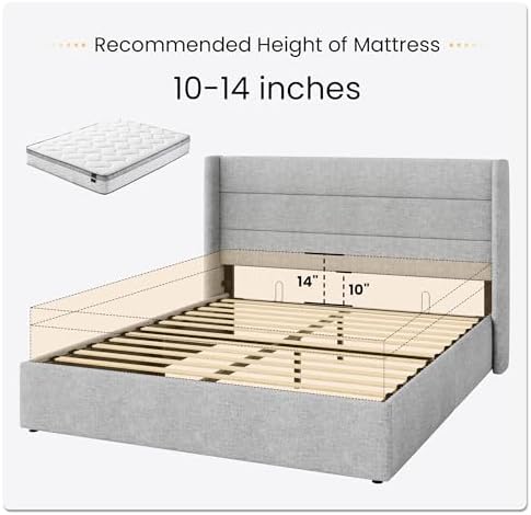 SHA CERLIN Full Size Lift Up Hydraulic Storage Bed Frame Light Grey