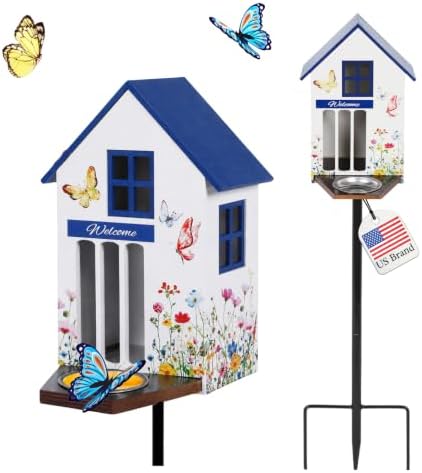 Butterfly House and Feeder for Outside with Metal Stake