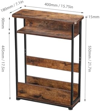 YEAKOO Narrow Side Table,3-Tier End Table with Storage Shelf,Modern Sofa Table Thin Side Table for Narrow and Small Spaces, Skinny Bedside Table Small Nightstand with Magazine Rack Space Saving/Brown