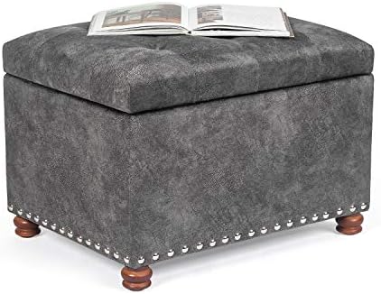 Adeco High End Classy Tufted Accents Rectangular Storage Bench Ottoman Footstool,Heather Gray
