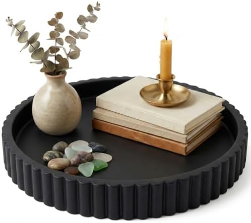 OAKOA Black Round Tray for Home Decor - Black Tray Decorative Centerpiece