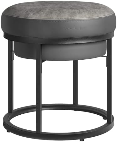 SONGMICS Home Ottoman, Round Coffee Table, Reversible Top, Steel Frame