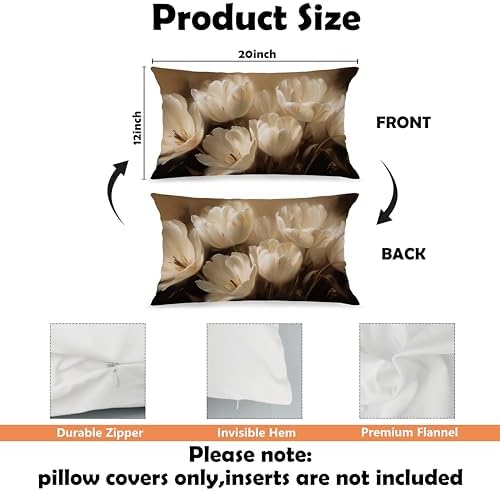 Vintage White Tulips Floral Pillow Cover 12x20, Elegant Neutral Moody Botanical Flower Decorative Lumbar Pillow Cover for Couch Bed Living Room Bedroom