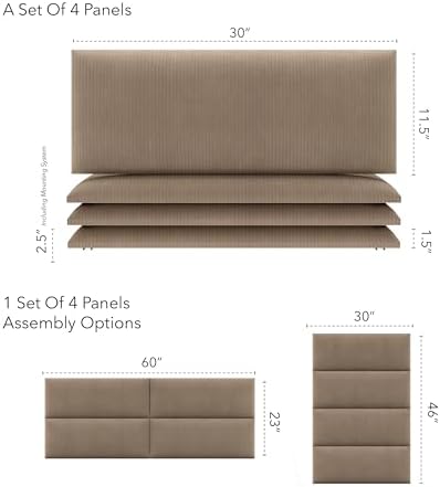 Vänt Wall Mounted Headboard Panels, Queen/Full, Ribbed Taupe