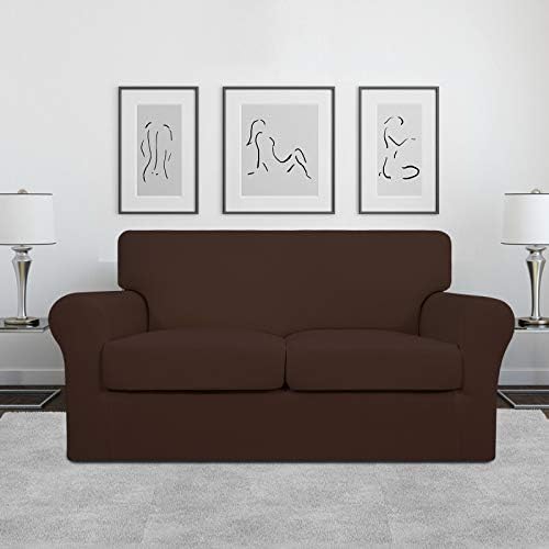 Easy-Going 3 Pieces Stretch Soft Couch Cover for Dogs - Washable Sofa Slipcover for 2 Separate Cushion Couch - Elastic Furniture Protector for Pets, Kids (Loveseat, Coffee, Medium)