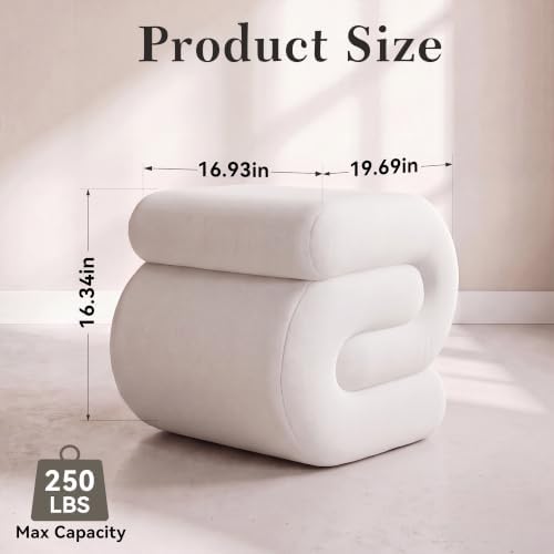 FOXHUNTER S Shape Modern Velvet Pouf Ottoman Vanity Stool, White