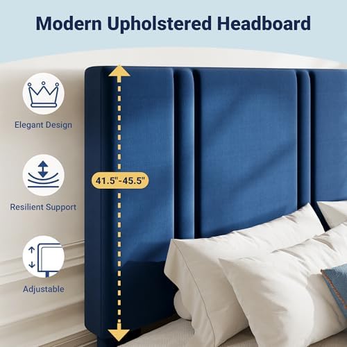 Allewie King Size Platform Bed Frame with Velvet Upholstered Headboard