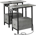 LIDYUK End Table with Charging Station, Narrow Side Table with Drawer